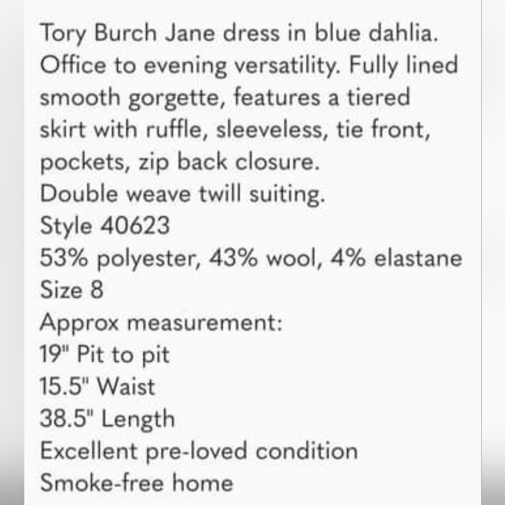 Tory Burch Royal Blue Jane Dress Women's Size 8 - Picture 9 of 12